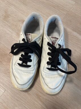 Reebok White Leather Sneakers with Black Laces